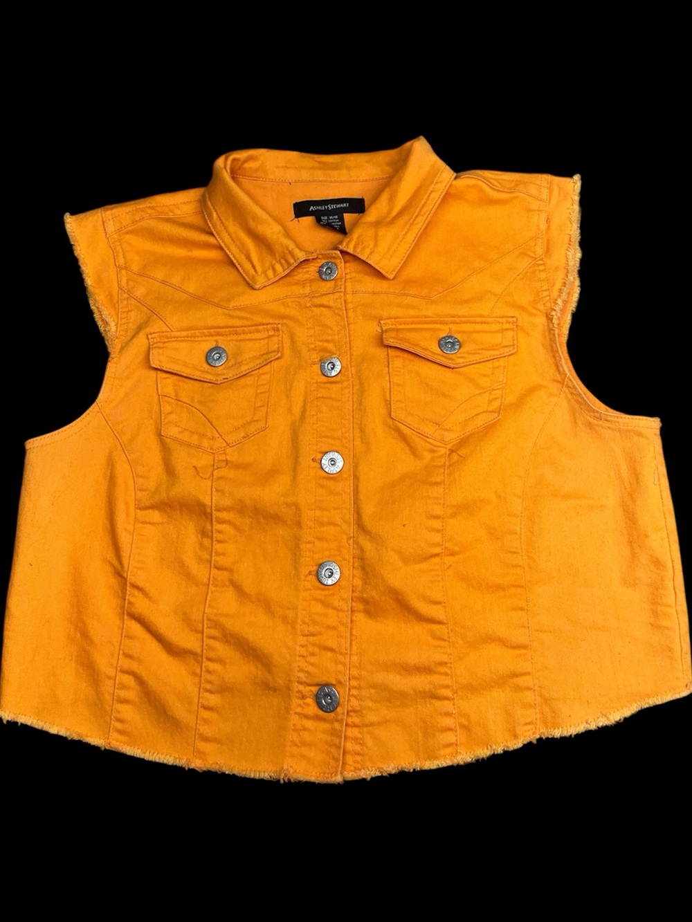 Sleeveless Button-Up Denim Vest in Bright Orange